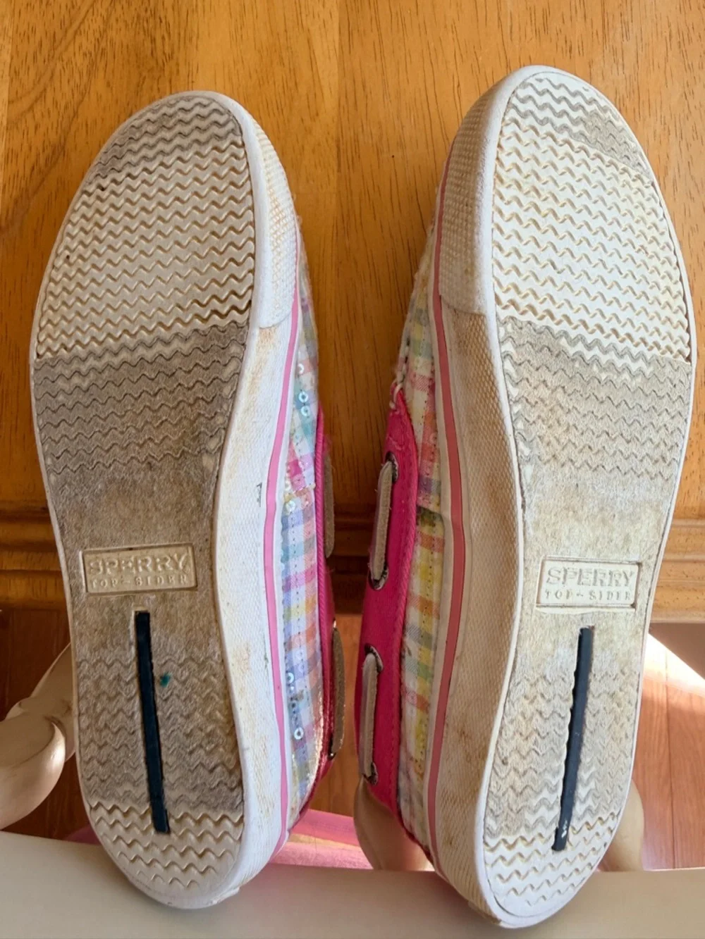 Sperry Kids Pink Plaid Canvas Moccasins Size 2M